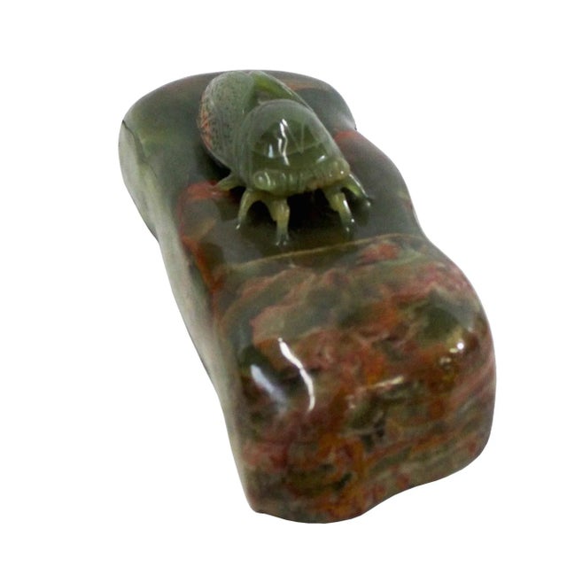 Stone Chinese Oriental Stone Carved Cicada Paperweight Fengshui Display Figure For Sale - Image 7 of 8