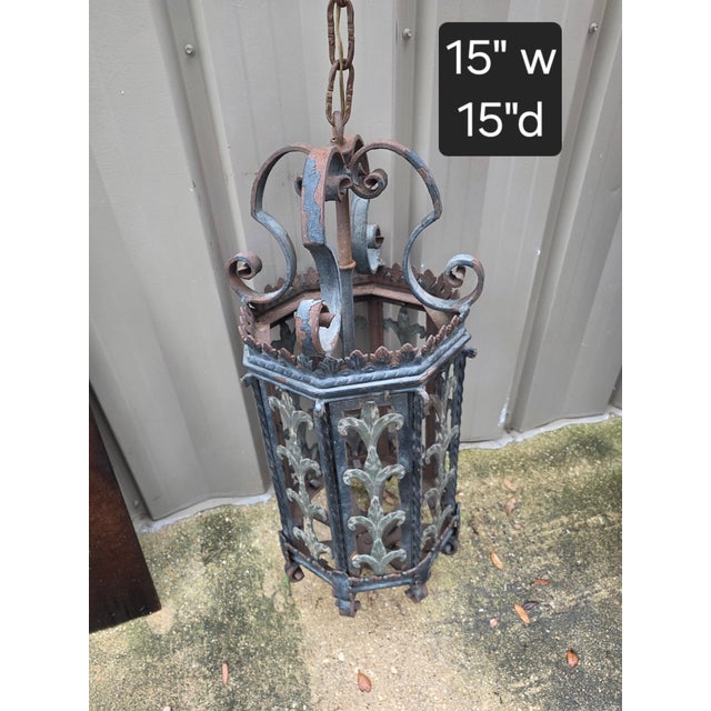 Antique Mediterranean Style Iron Lantern For Sale In San Antonio - Image 6 of 7