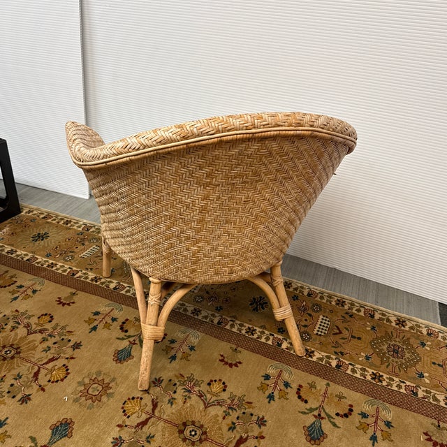 Wood Mid 20th Century Woven Rattan Tub Chairs, Pair For Sale - Image 7 of 12