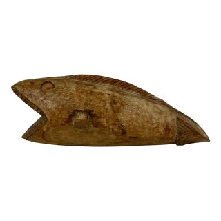 1950s Vintage Asian Wood Carved Fish With Open Mouth For Sale