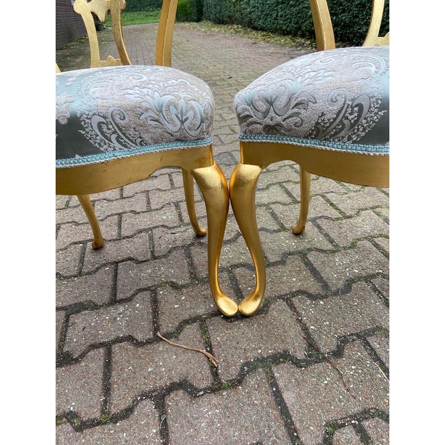 1950s 1950 French Louis XVI Gold Damask Side Chairs – Pair For Sale - Image 5 of 14