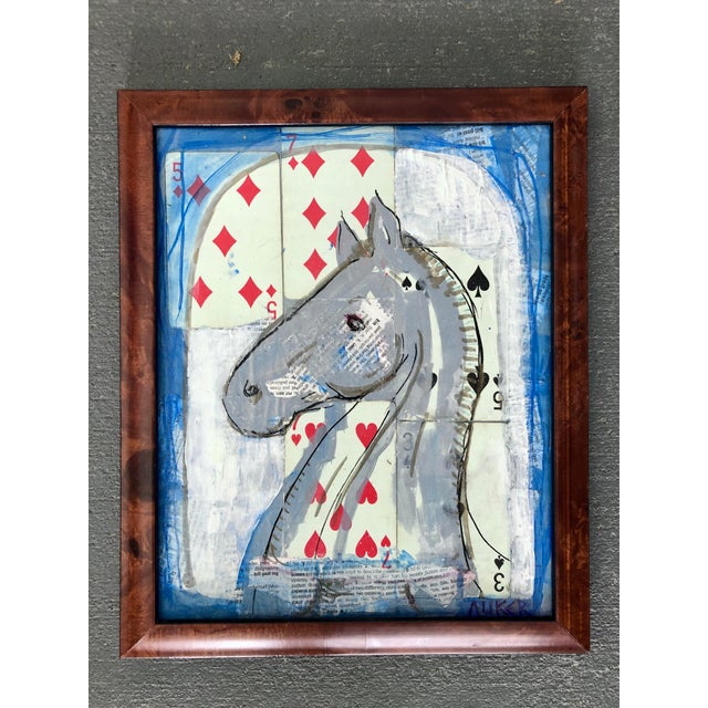 Dove Gray Contemporary Framed Collage With Playing Cards “Lucky Horse” by CL Auker For Sale - Image 8 of 8
