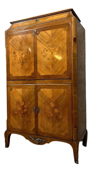 Louis XV Style Secretary in Precious Wood Marquetry with Floral Decoration, 1900s