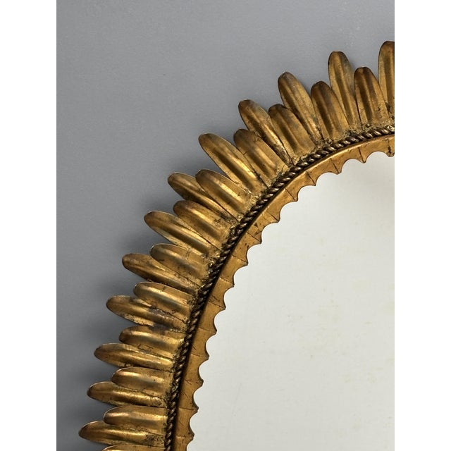 Gold Mid-Century Hollywood Regency Spanish Gilt Metal Sunburst Mirror, 1950s For Sale - Image 8 of 18