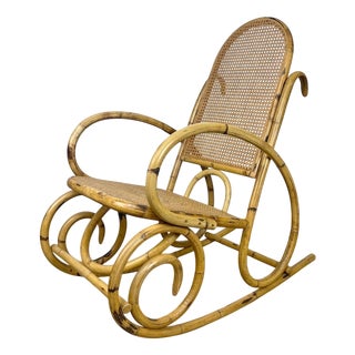 Rattan and Cane Rocking Chair, 1970s For Sale
