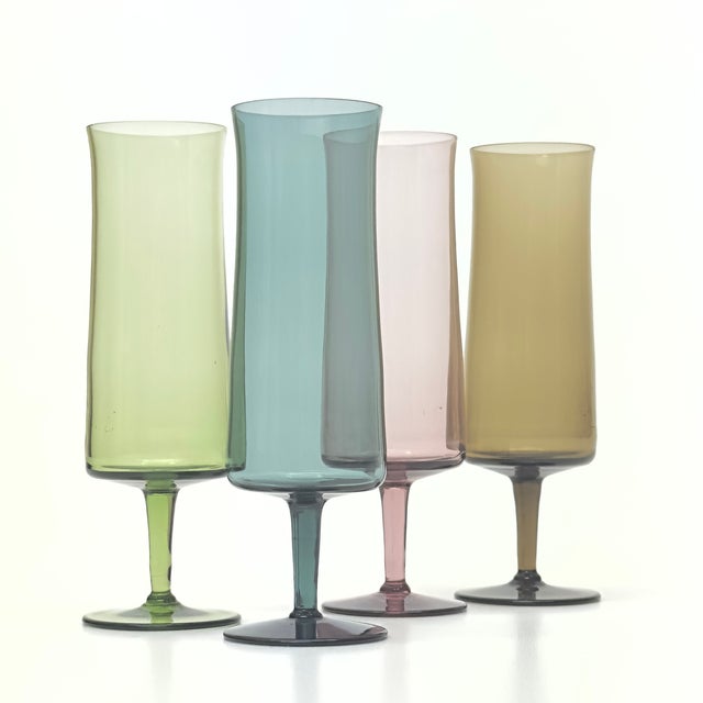 1950s Muted Tones Champagne Flutes - Set of 4 For Sale - Image 4 of 4
