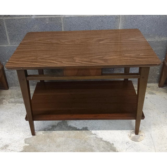 Lane Furniture Mid Century Style Tiered Walnut Side Table For Sale - Image 9 of 10