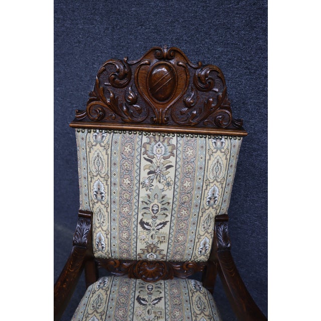 Renaissance Revival Quarter Sawn Oak Throne Armchair For Sale - Image 4 of 10