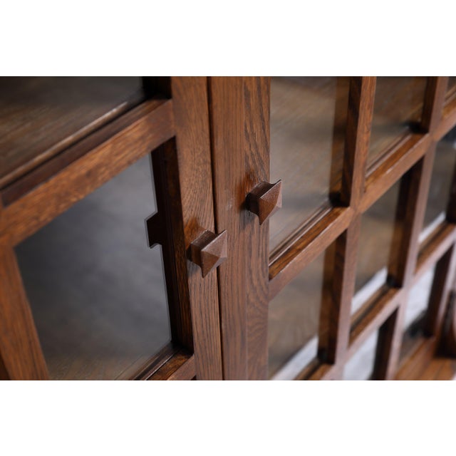 Brown Mission Solid Oak Double Door Bookcase - Walnut For Sale - Image 8 of 10