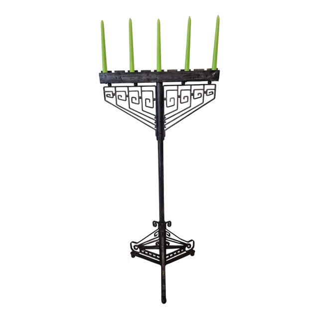 Art Deco Floor Candlestick in Metal For Sale