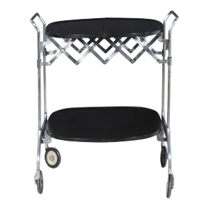 1960s Mid Century Modern Collapsible Chrome and Bakelite Bar Cart