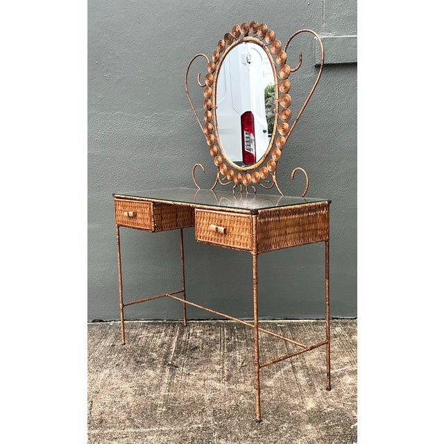 Vintage Wrapped Rattan Vanity For Sale In West Palm - Image 6 of 12