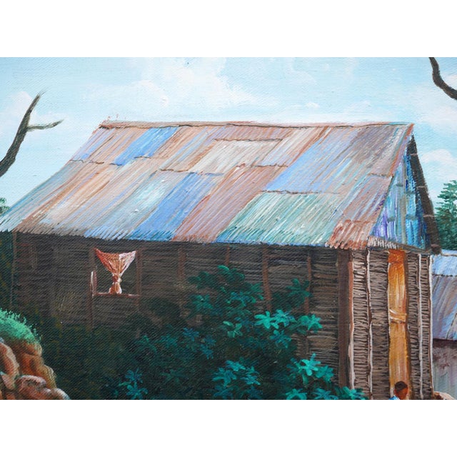 Realism Jean-Felix Defournoy Modern Green & Brown Rural Village Landscape Painting with Playing Children, Late 20th Century For Sale - Image 3 of 12