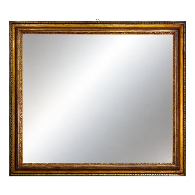 Large Vintage Italian Giltwood Picture Frame Wall Mirror with Silver Mecca Finish, 1980s For Sale