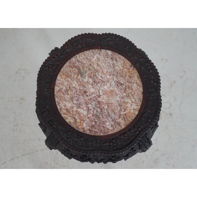 Chinese Antique Chinese Carved Rosewood Marble Top Plant Stand For Sale - Image 3 of 14