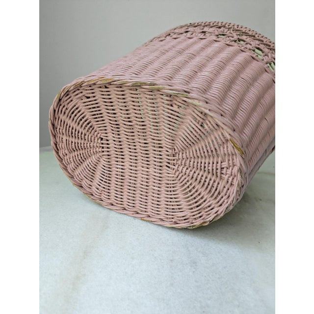 Vintage Dusty Pink Woven Wicker Wastebasket For Sale - Image 4 of 6