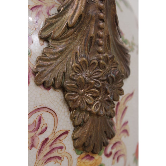 Pair Castilian Porcelain & Bronze French Style Lidded Urns For Sale - Image 17 of 18
