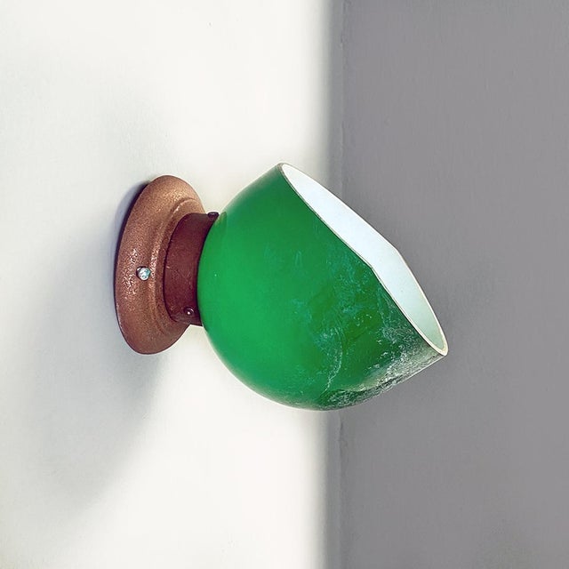 Italian Green and White Glass & Sheet Metal Wall Light, 1930s, Set of 3 For Sale - Image 11 of 16