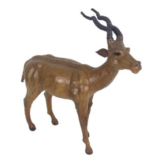Vintage Leather Wrapped Antelope or Impala Animal Figurine For Sale