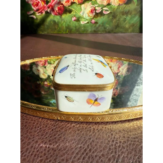 1970s Tiffany & Co. Le Tallec Private Stock French Limoges Vintage Porcelain Jewelry/ Trinket Box, Hand Painted Butterflies and Bugs Decoration For Sale - Image 9 of 10