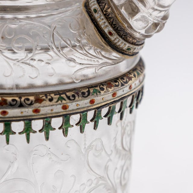 Antique 19th Century Austrian Silver, Enamel & Rock Crystal Ewer by Rudolf Linke, 1890s For Sale - Image 14 of 18