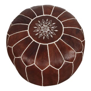 Late 20th Century Vintage Moroccan Brown Leather Pouf For Sale