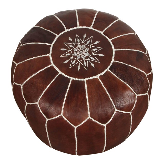 Late 20th Century Vintage Moroccan Brown Leather Pouf For Sale