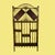 A tall burnt-bamboo British Colonial mirrored shelf with a sunburst crest and twin diamond mirrors. Multiple open shelves...