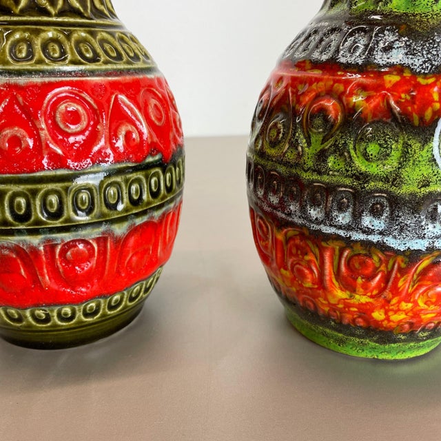 Multi-Color Fat Lava Op Art Pottery Vase from Bay Ceramics, Germany, 1970s, Set of 2 For Sale - Image 9 of 18