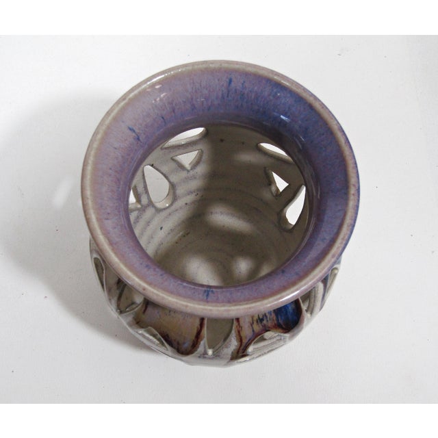 1990s Signed Studio Pottery Pierced Luminary Candle Holder With Matching Dish For Sale - Image 5 of 13