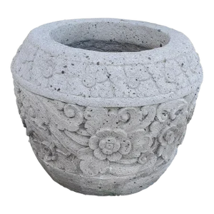 Vintage Stone Carved Balinese Garden Pot