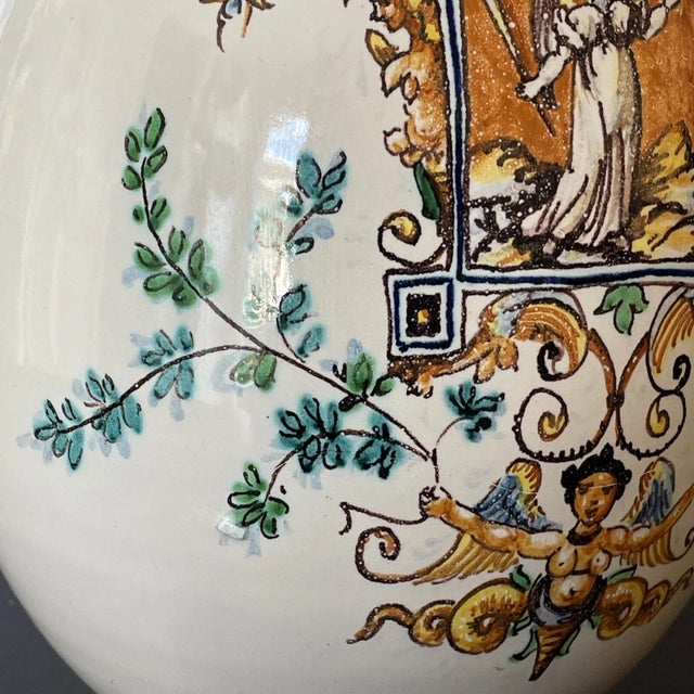 Vintage Majolica Neo Renissance Angelic Pottery Vase/Decanter Beautiful Piece Rare! For Sale - Image 10 of 14