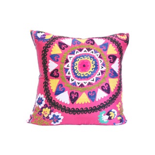 Star Suzani Pink Boho Chic Pillow For Sale
