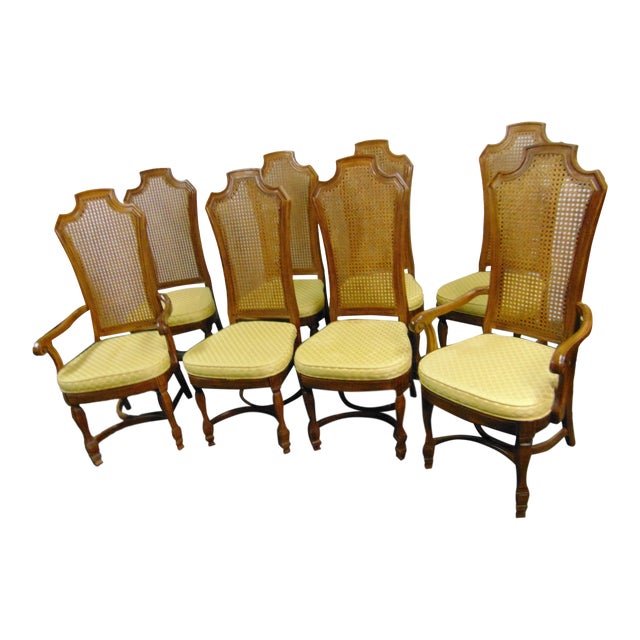 Italian Style Fruitwood Caned Dining Chairs Set of 8 Chairish