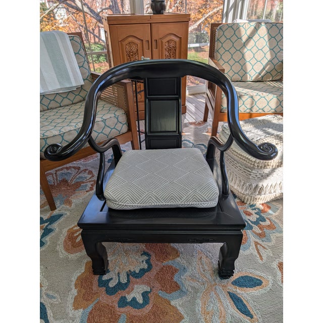 Black Lacquer Solid Teak Horseshoe Chair, C. 2001 For Sale - Image 12 of 18