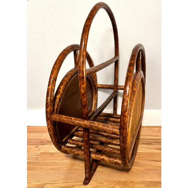 Wood Vintage Rattan and Woven Cane Magazine Rack/Book Holder For Sale - Image 7 of 10