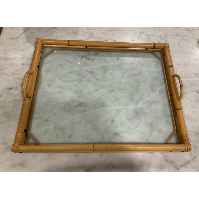 Vintage Glass & Bamboo Handled Serving Tray — Palm Beach • Coastal Chic • Mid‑Century Modern • British Colonial. See Pics! For Sale In New Orleans - Image 6 of 8