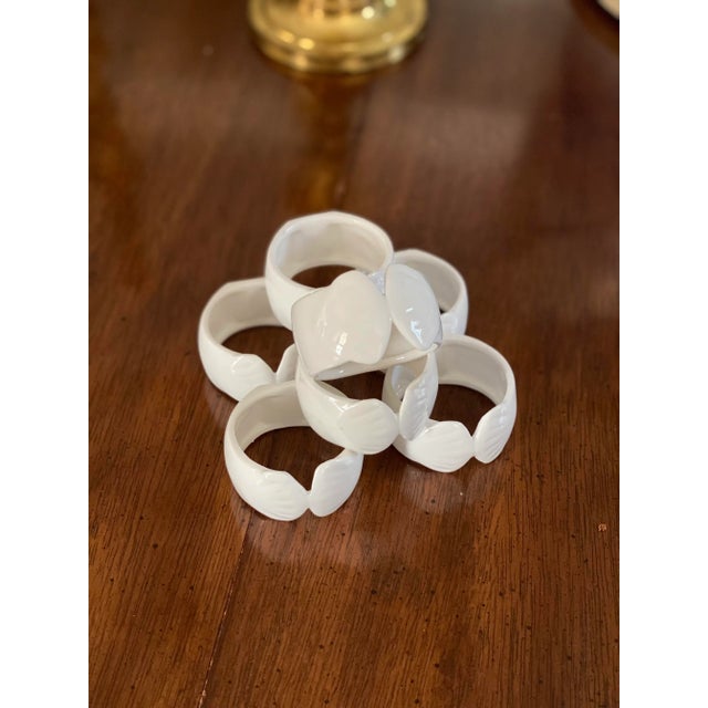Vintage Sigma Bone China White Shell Napkin Rings- Set of Six For Sale - Image 4 of 7