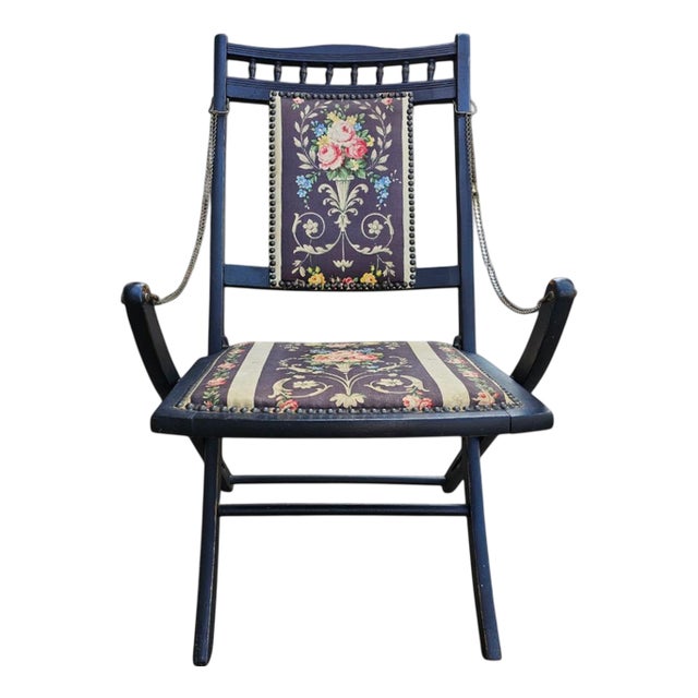 Victorian Upholstered Folding Chair For Sale