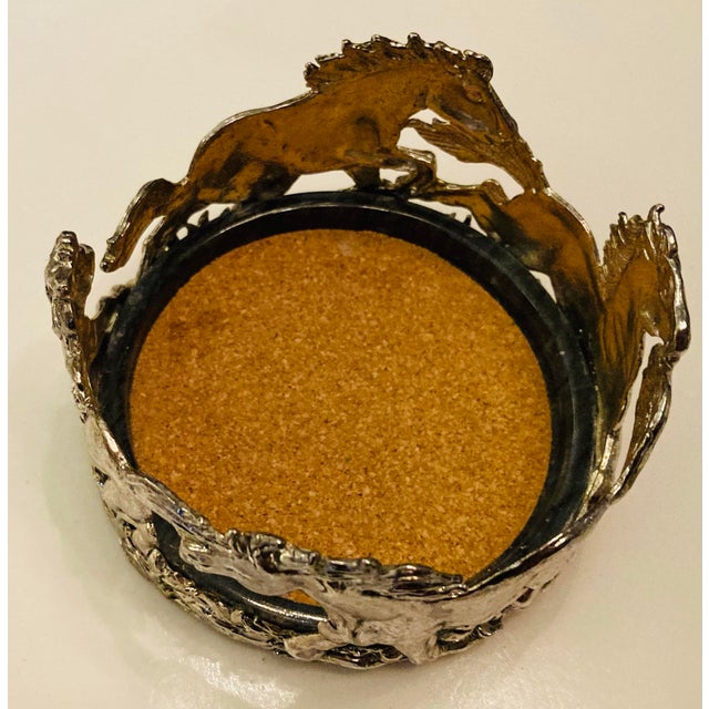 Charging Stallions Stainless Surround Cork Marble Wine Coaster For Sale In Dallas - Image 6 of 9