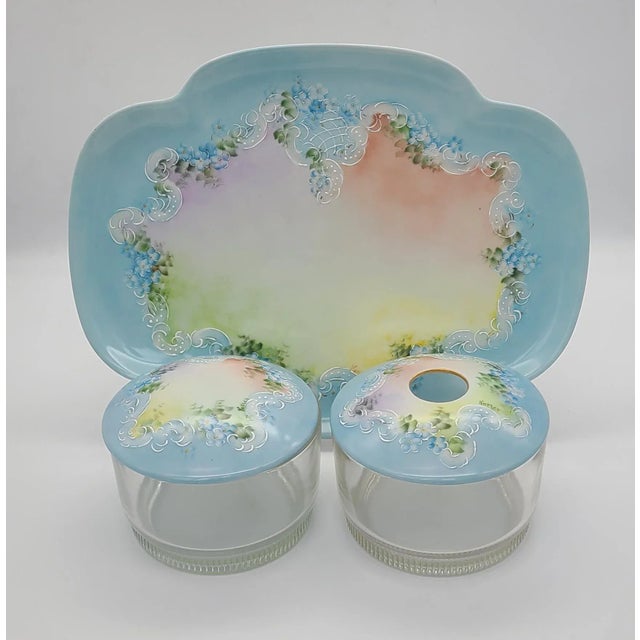 Early 20th Century Antique Hand Painted Vanity Set, Haviland, France - 3 Pieces Set For Sale - Image 5 of 13