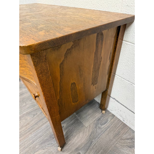 Antique Mission Arts and Crafts Tiger Oak Server Bureau Sideboard Buffet For Sale - Image 9 of 10
