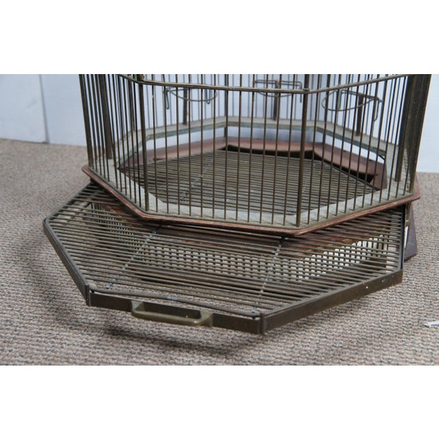 Mid 19th Century Monumental Antique Victorian Brass Octagonal Hanging Dome Top Bird Cage For Sale - Image 9 of 12