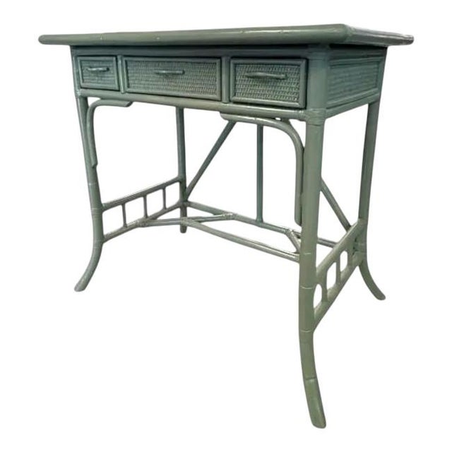 Mid-Century Modern Pair of Vintage Painted Rattan Side Tables / Nightstands With Drawers For Sale - Image 3 of 8