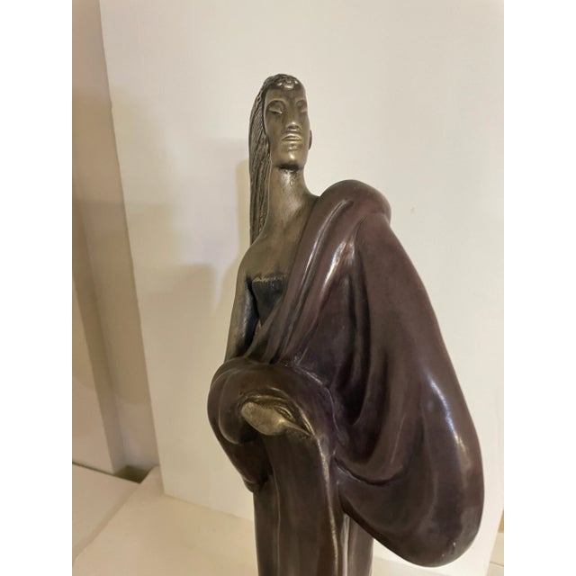 Claude Le Clerc Art Deco Lady Sculpture by Austin Productions, 1986, Hollywood Regency For Sale - Image 9 of 10