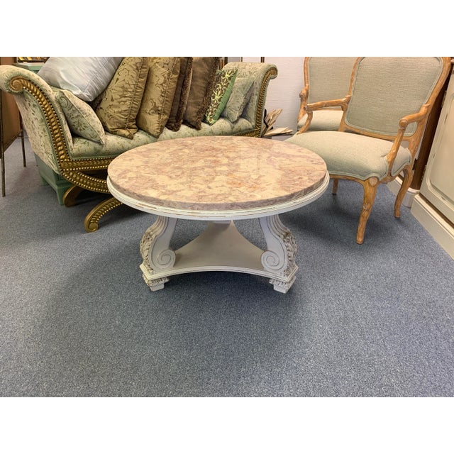 Beige Vintage French Neoclassical Rose Tarlow Style Marble and Wood Coffee Table For Sale - Image 8 of 9