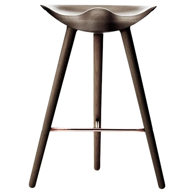 Brown Oak and Copper Counter Stool by Lassen For Sale