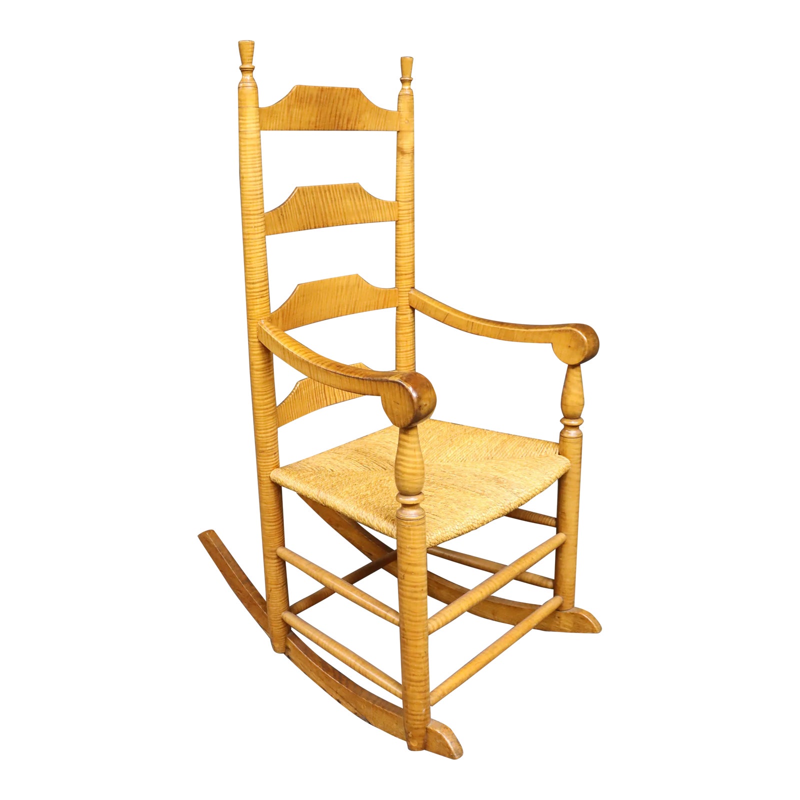 Tiger Maple Rush Seat & Ladder Back Rocker | Chairish