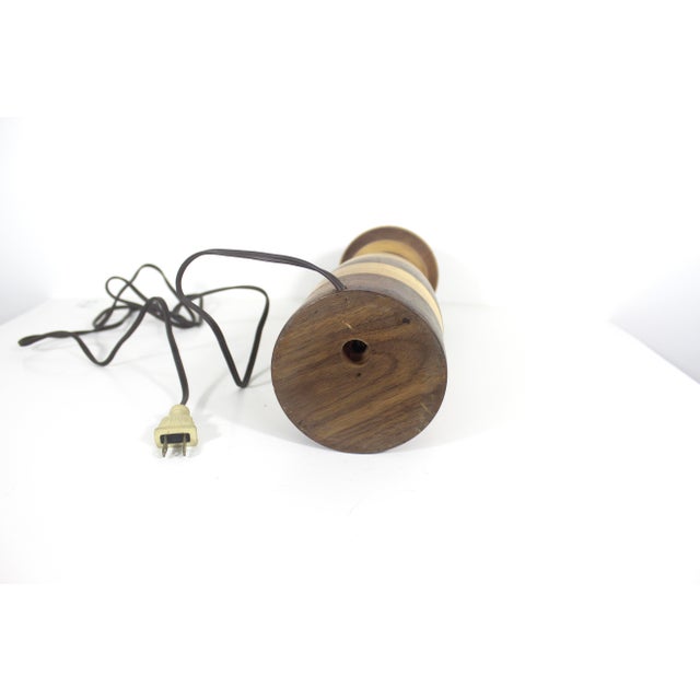 Brown Vintage Stacked Turned Wood Marquetry Table Lamp For Sale - Image 8 of 12