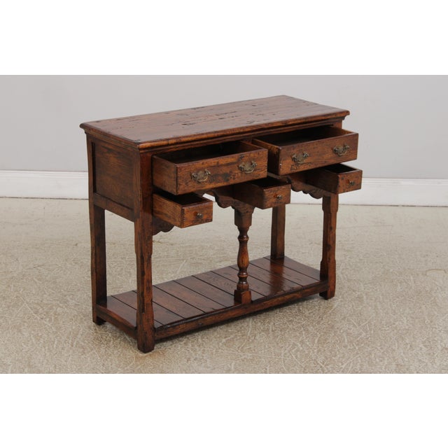 1990s English Country Style Oak 5 Drawer 2 Tier Server For Sale - Image 5 of 16